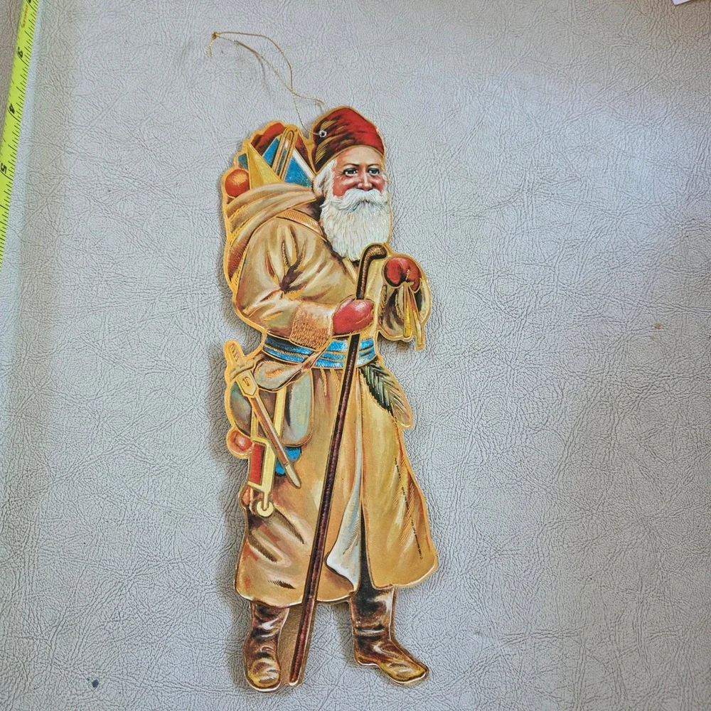 Vintage Merrimack Santa Claus‎ Christmas Ornament Cardboard Folk Art Decor